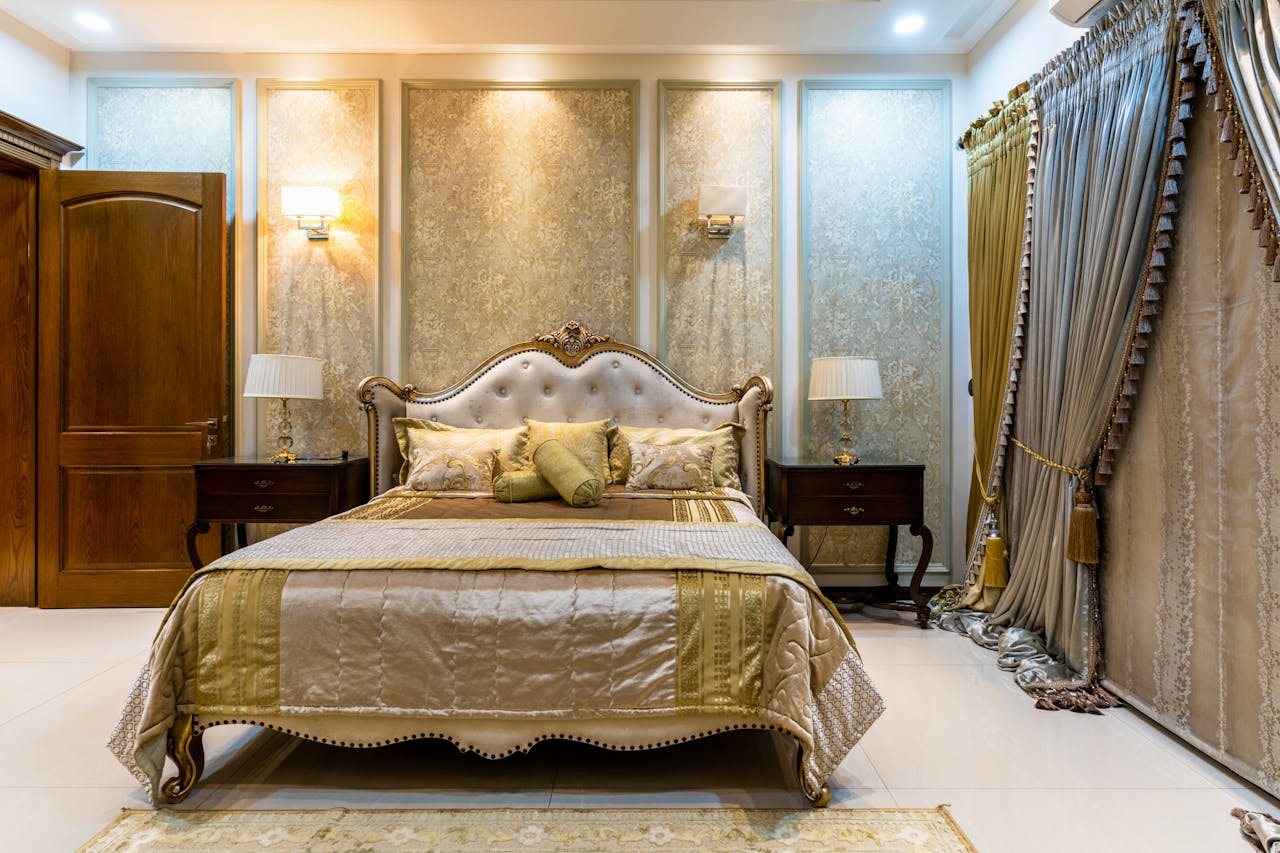 Explore a luxurious bedroom interior with ornate decor, perfect for inspiration.